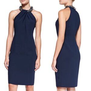 Carmen Marc Valvo Beaded-Neck Toga Dress